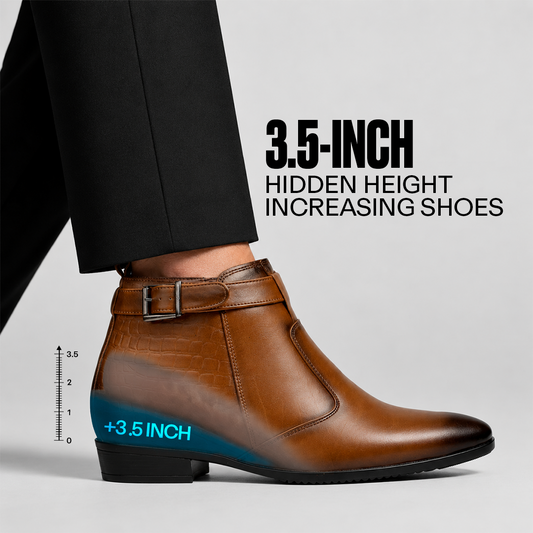 Executive Men’s Elevator Dress Boots – Hidden 9cm Height Boost - Tan