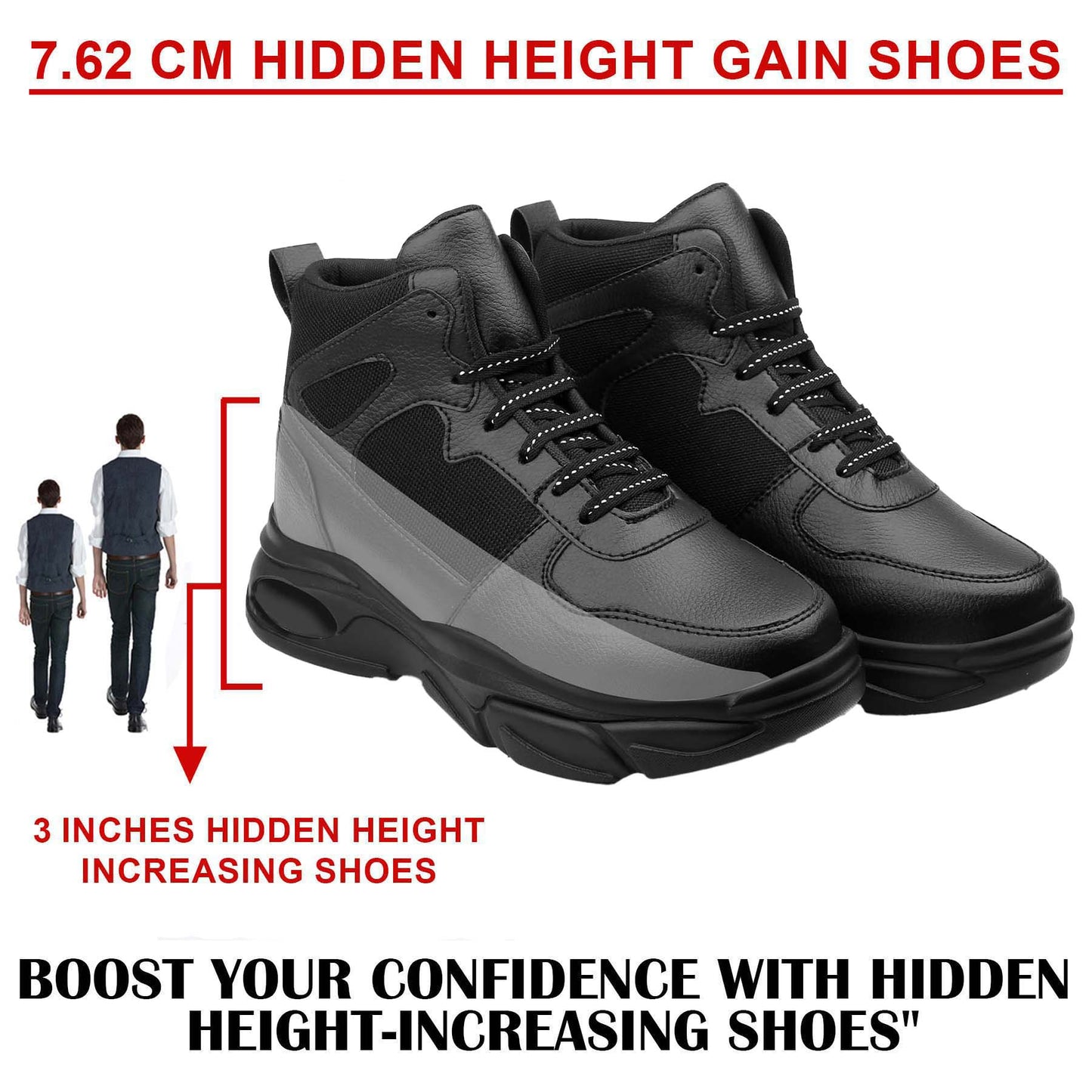 Men’s Hidden Height Shoes, 3 Inch Elevator Sneakers for Everyday Confidence