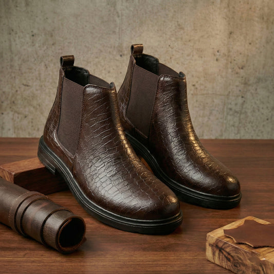 Premium Croc Finish Ankle Boots for Men – Smart Casual Wear