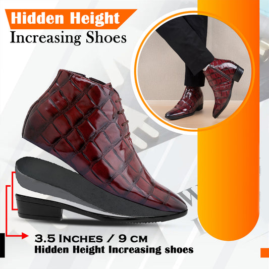 Men's 9 cm Hidden Heel Formal Lace-Up Shoes – Shiny Black Finish