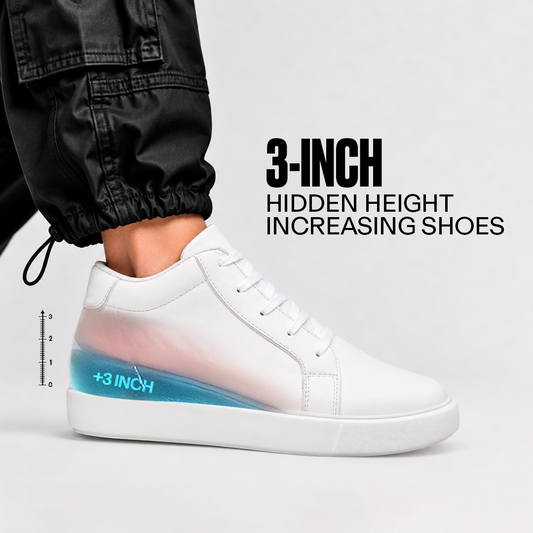 BXXY 7.62 CM Height Increasing Shoes for Men Invisible Elevator Sneakers - White