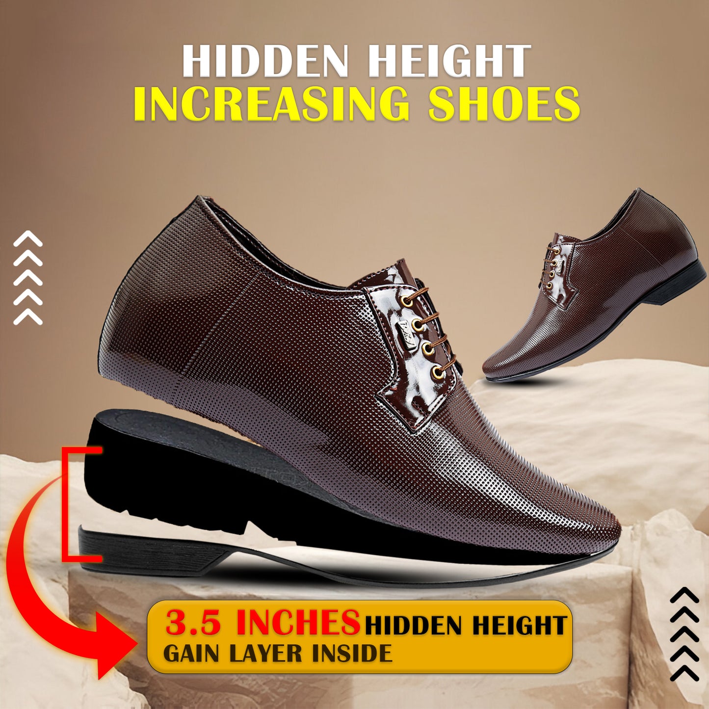 BXXY 9 cm (3.5 Inch) Height Increasing Patent Oxford Party Wear Lace-Up Shoes