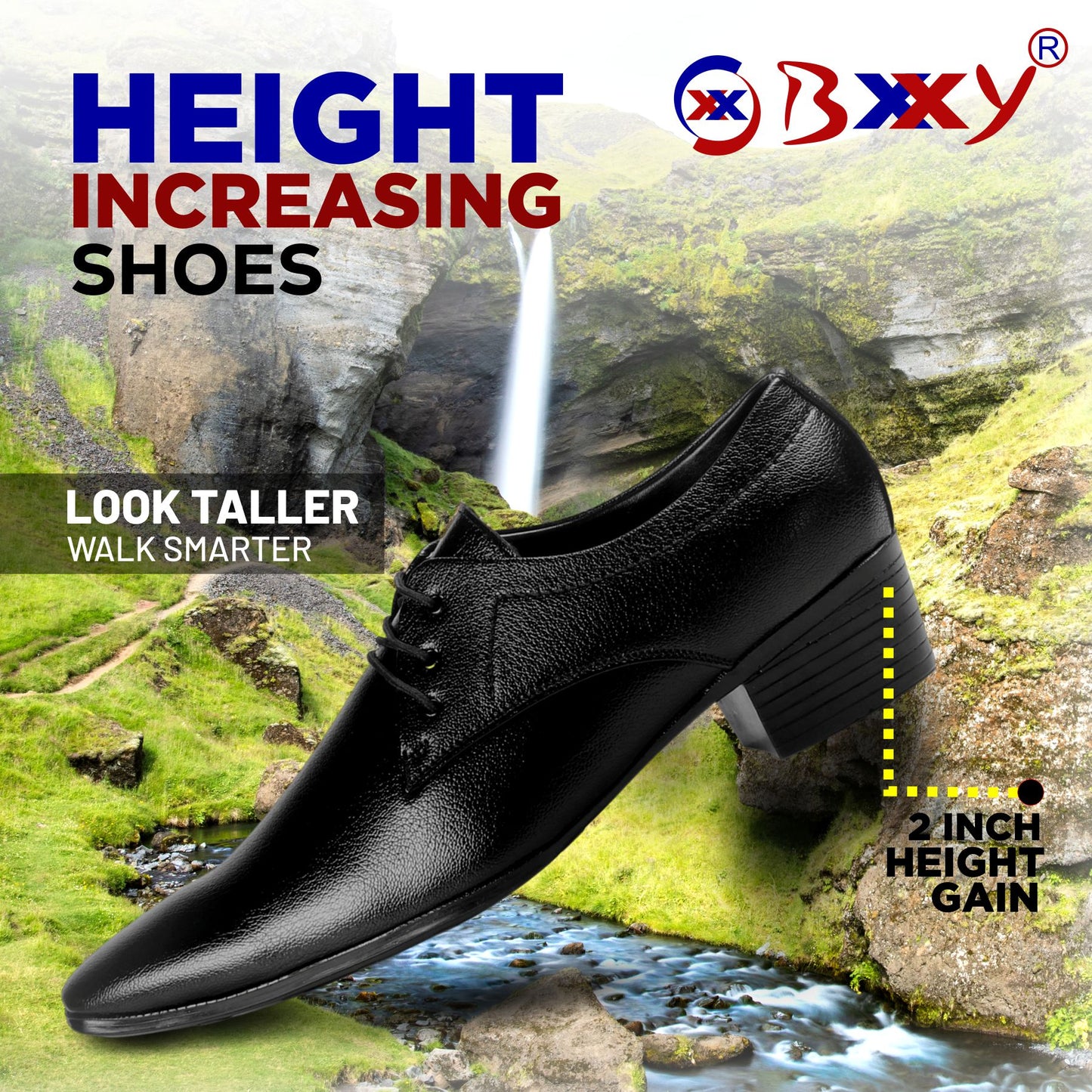 Men/s Height Increasing Derby Faux Upper Formal Wear Black Lace Up Shoes