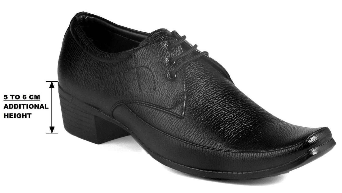 Men/s Height Increasing Faux Upper Formal Derby Black Lace-Up Shoes