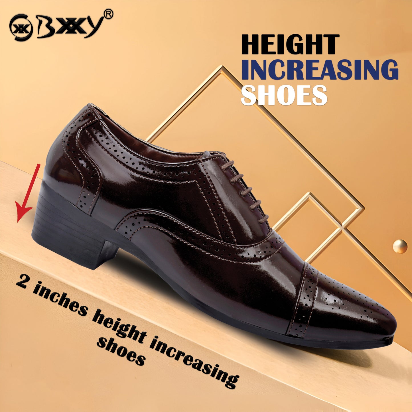 Men's Height Increasing Faux Leather Oxford Semi Brogue Formal Lace-Up Shoes
