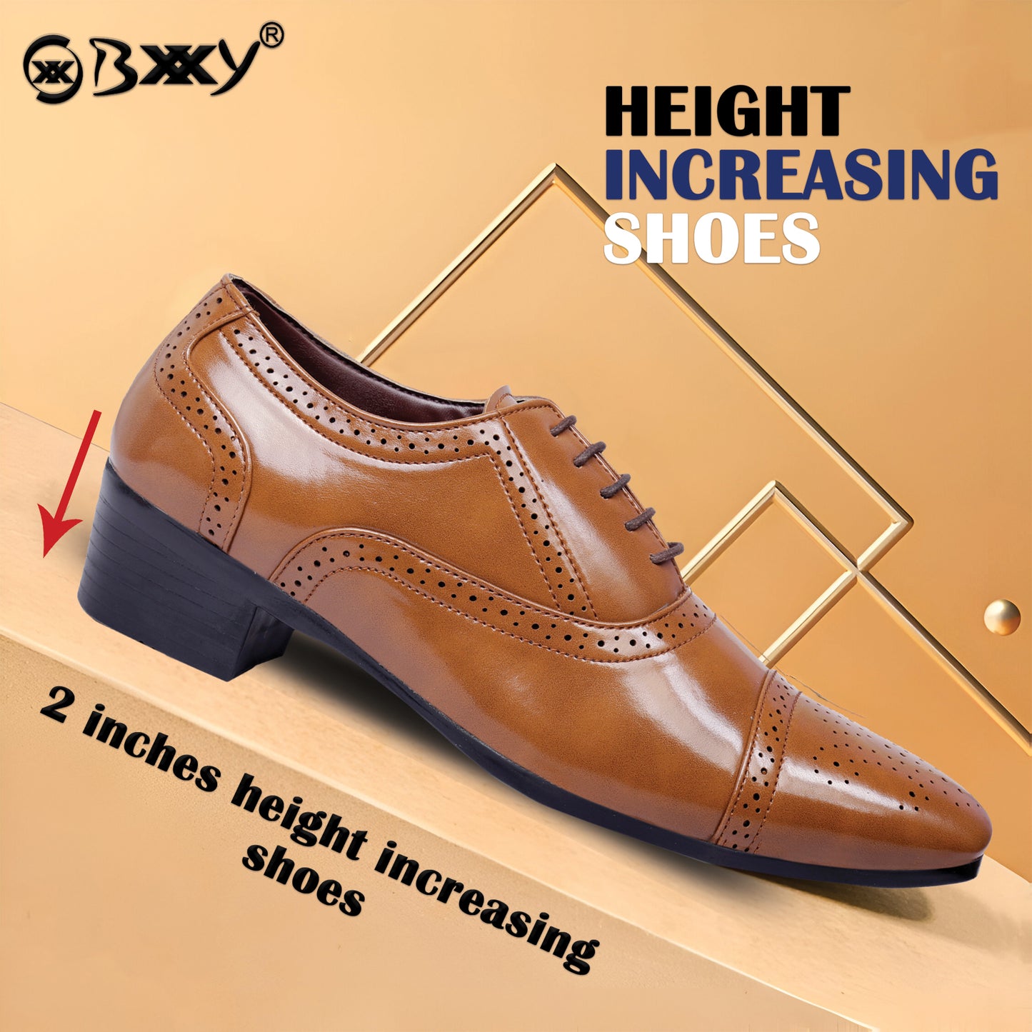 Men's Height Increasing Faux Leather Oxford Semi Brogue Formal Lace-Up Shoes