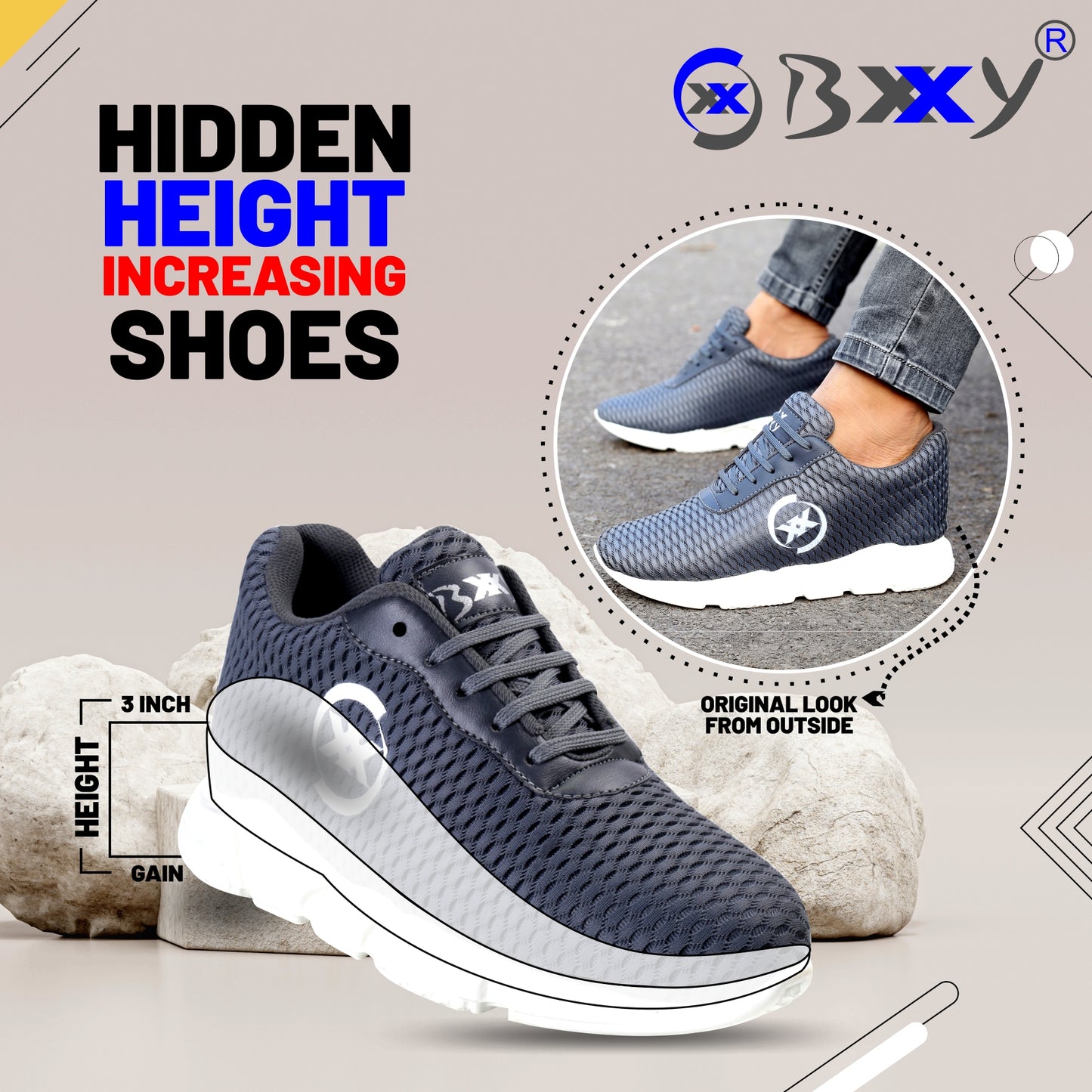 3 Inch Hidden Height Increasing Sport Shoes for Cricket, Football, Basketball etc.