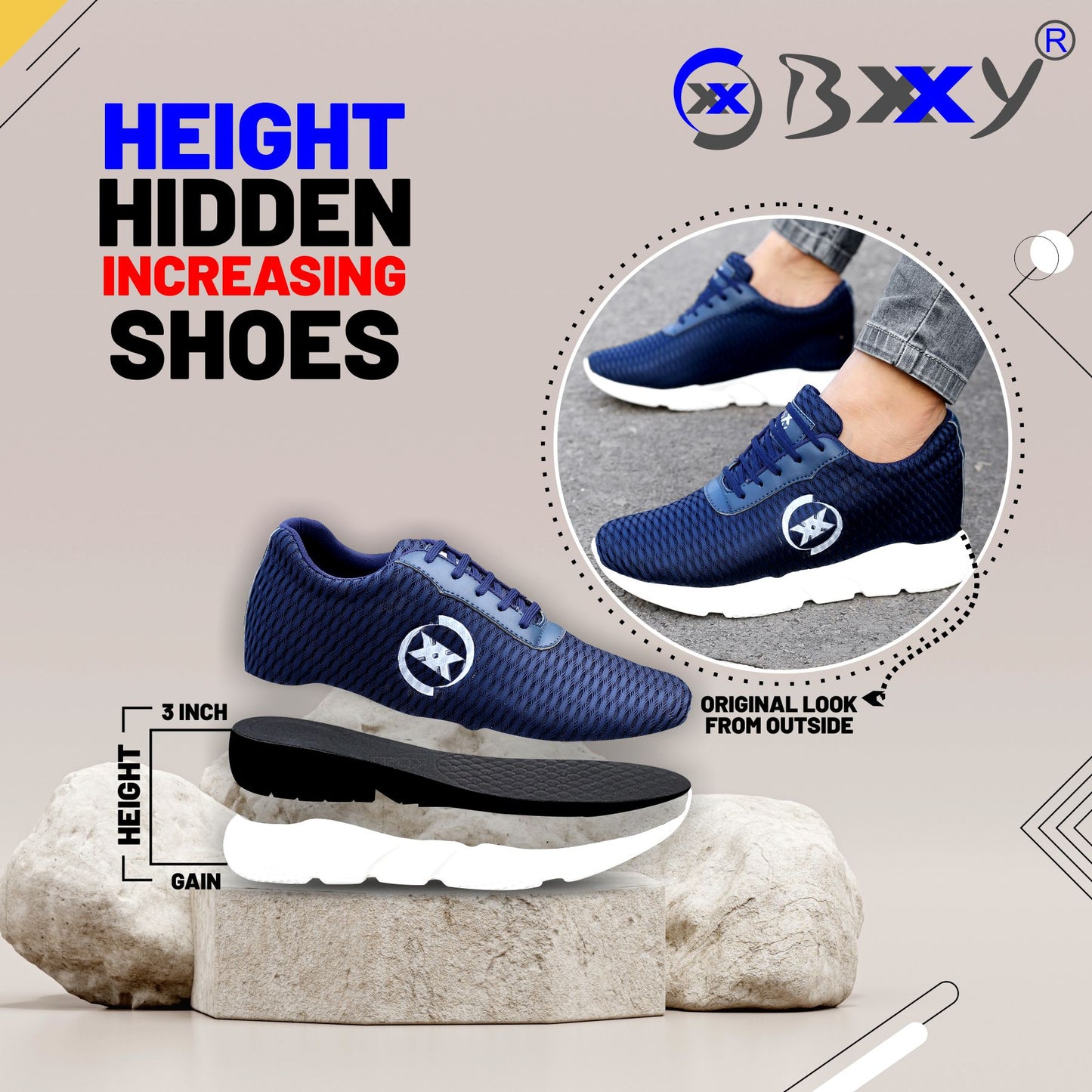 3 Inch Hidden Height Increasing Sport Shoes for Cricket, Football, Basketball etc.