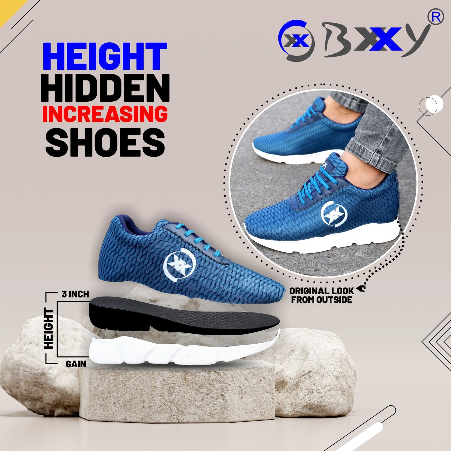 3 Inch Hidden Height Increasing Sport Shoes for Cricket, Football, Basketball etc.