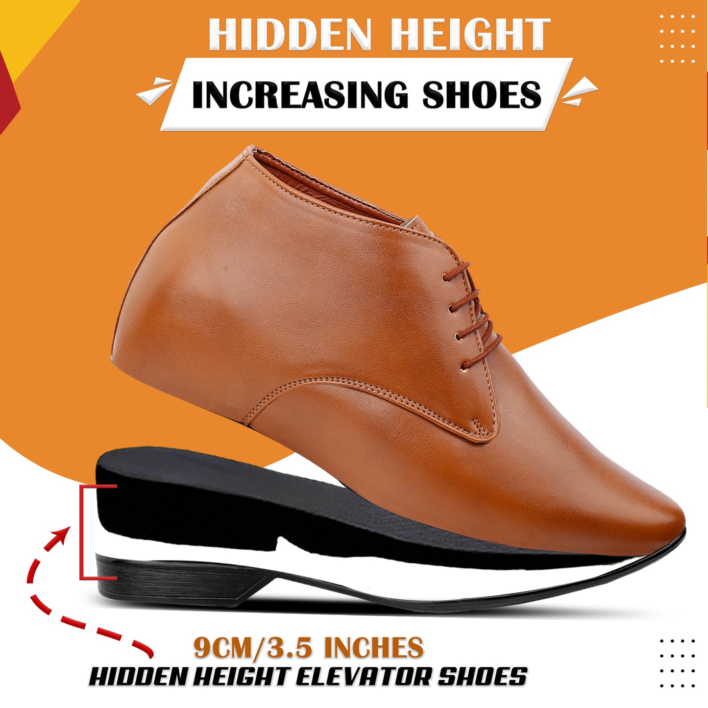 Men's 9 cm (3.5 Inch) Hidden Height Increasing Lace-Up Derby Shoes