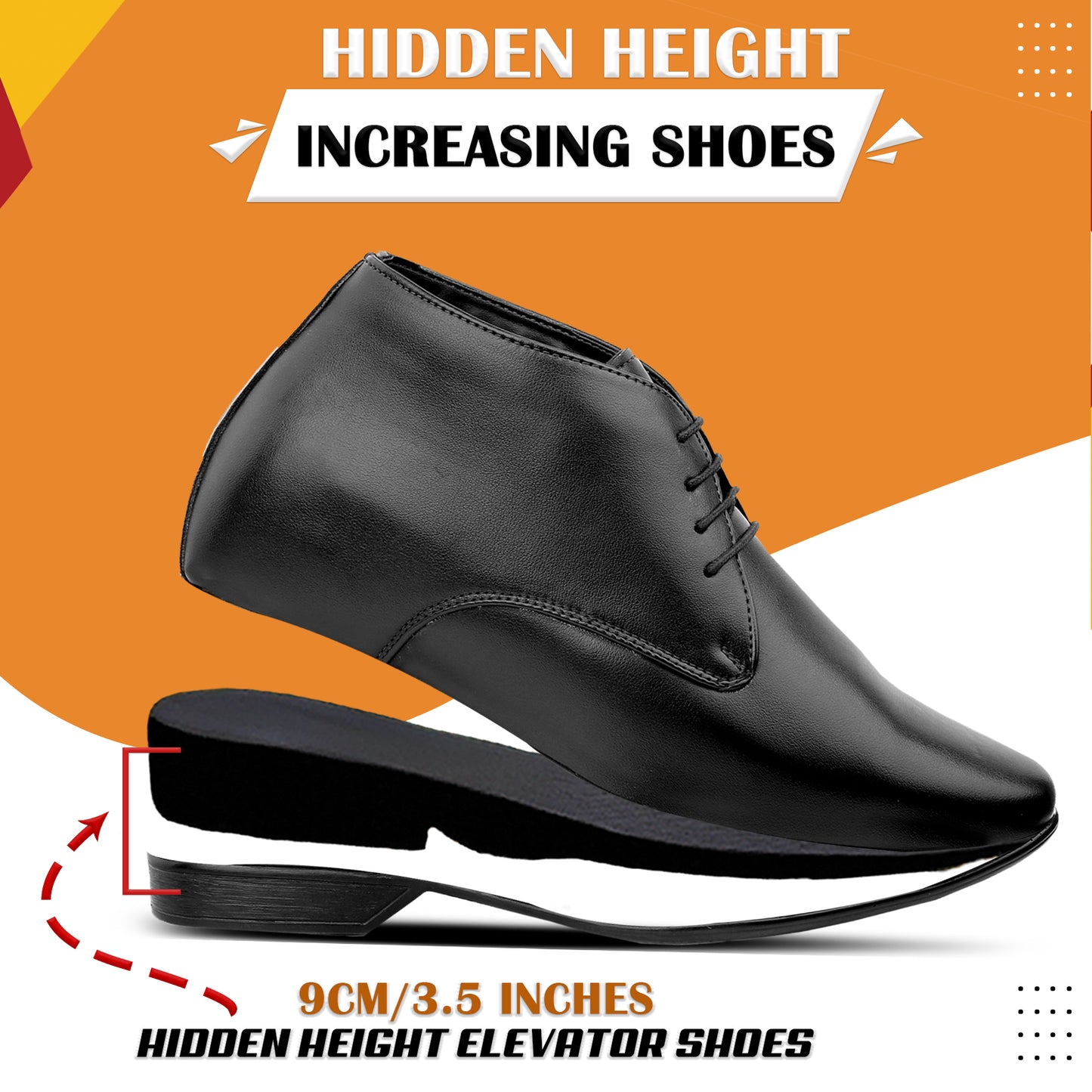 9 cm (3.5 Inch) Hidden Height Increasing Lace-Up Derby Shoes