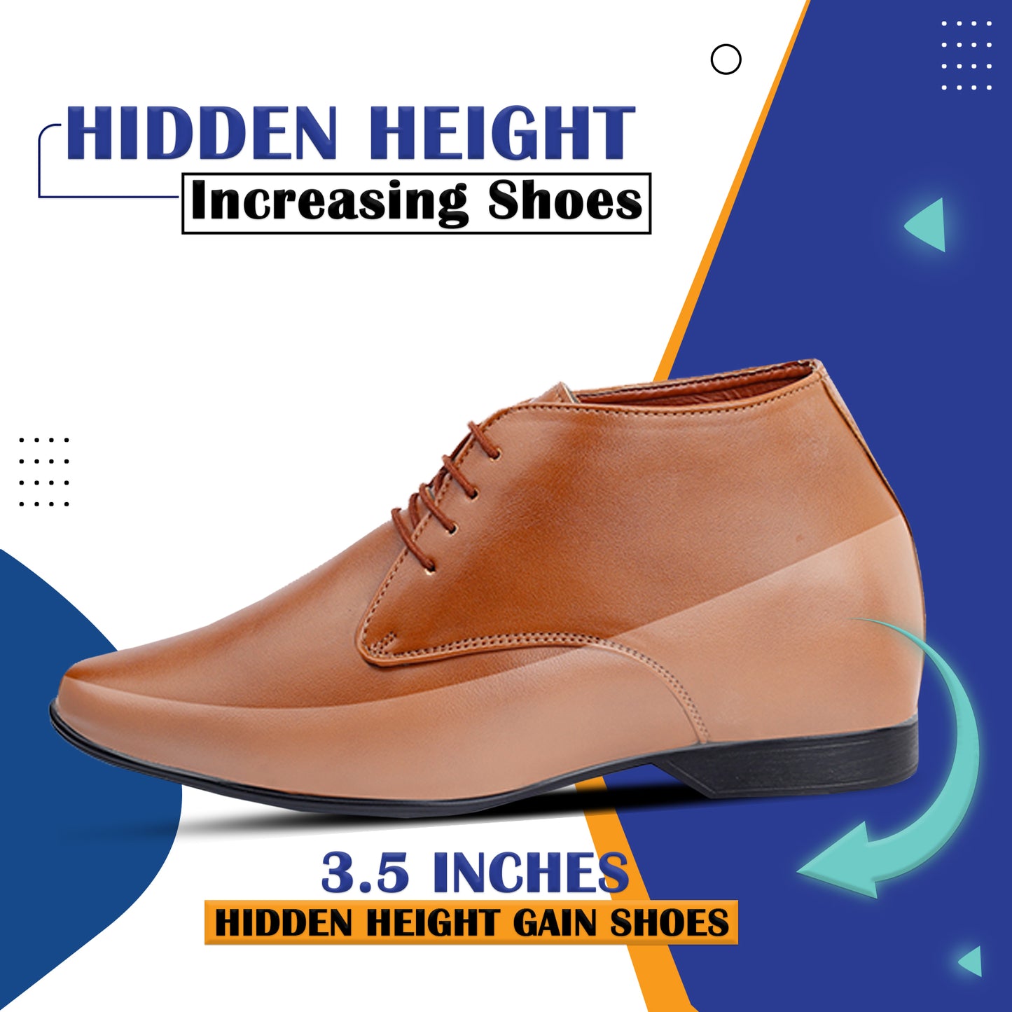 9 cm (3.5 Inch) Hidden Height Increasing Lace-Up Derby Shoes