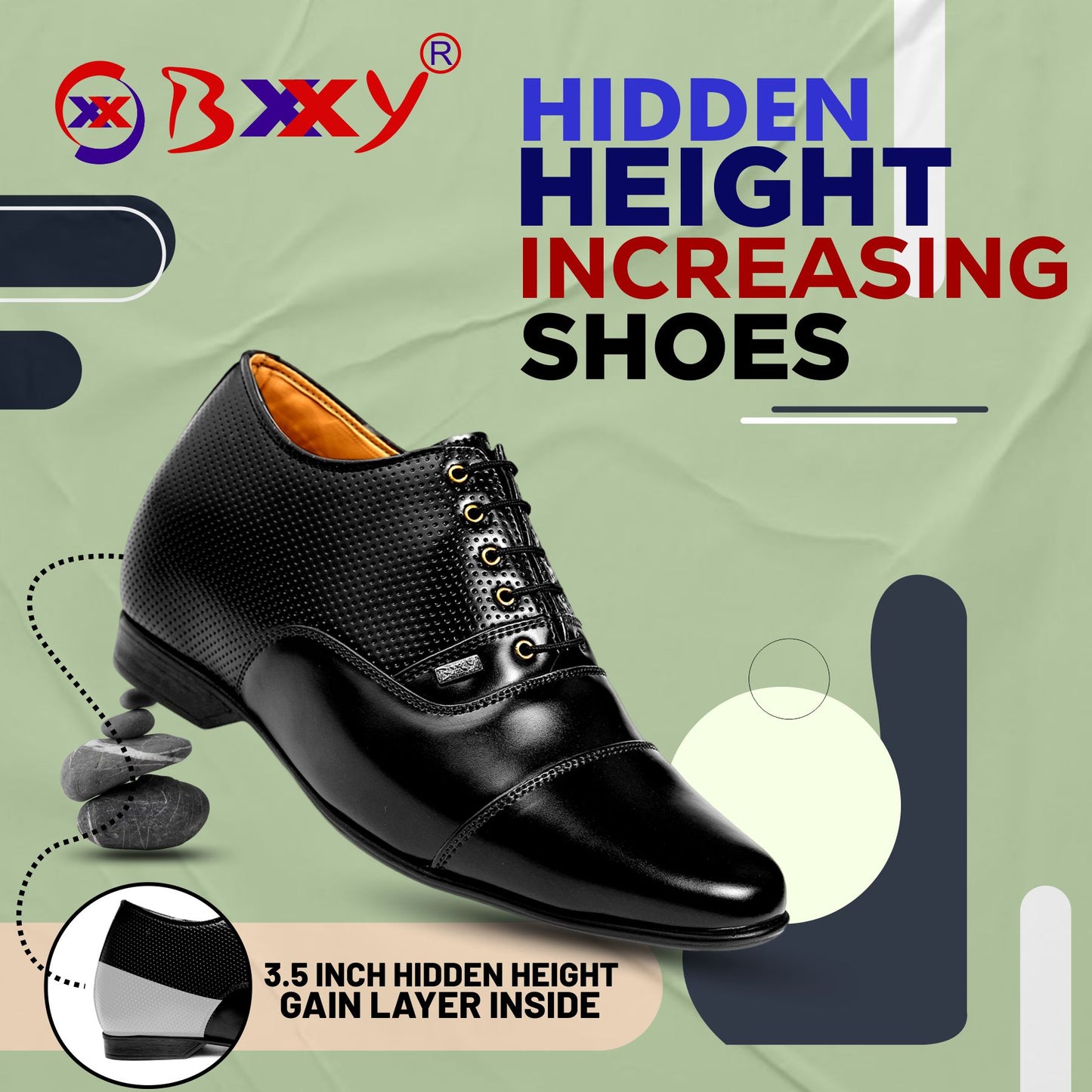 BXXY Men's 9 cm (3.5 Inch) Hidden Height Increasing Casual Oxford Lace-Up Shoes
