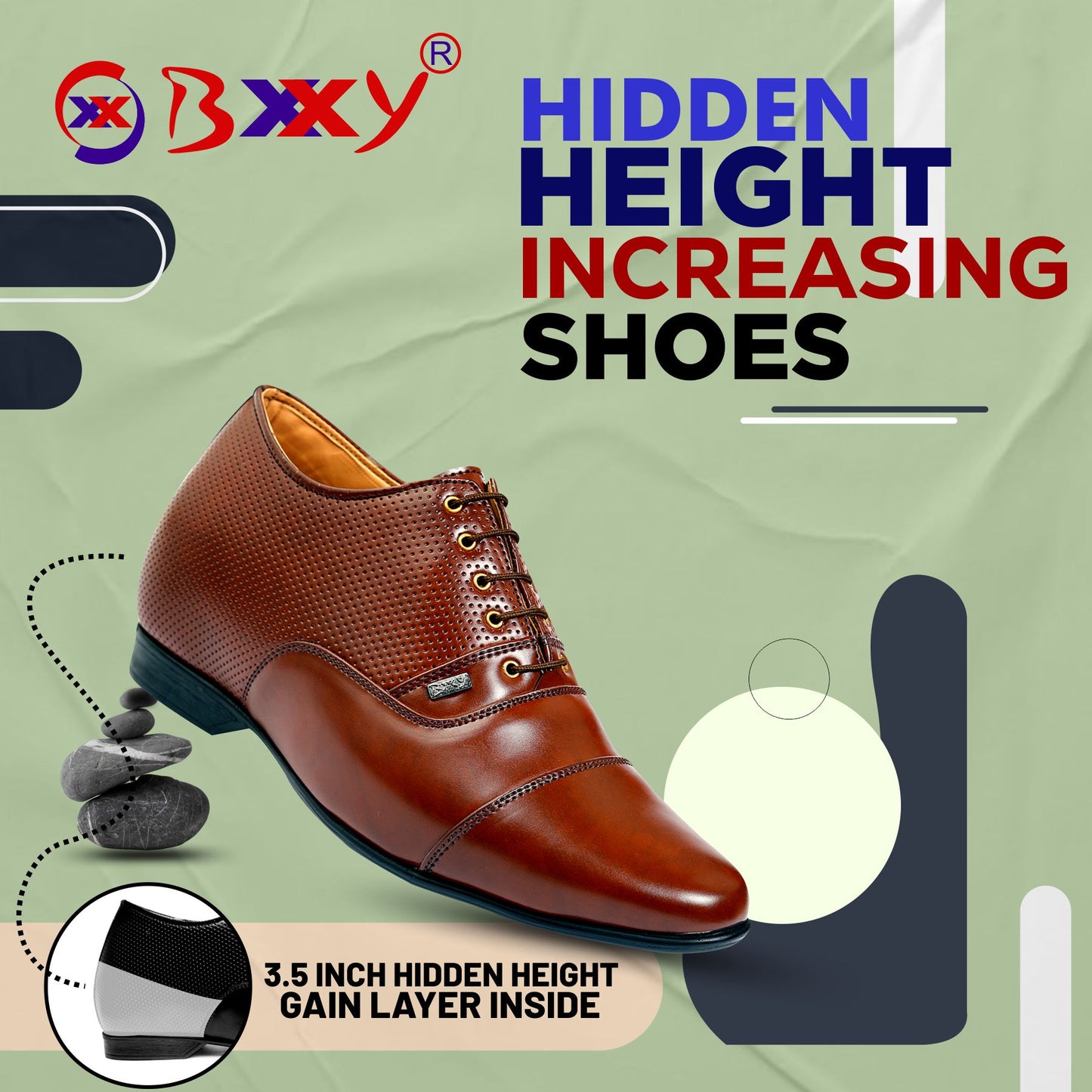 BXXY Men's 9 cm (3.5 Inch) Hidden Height Increasing Casual Oxford Lace-Up Shoes