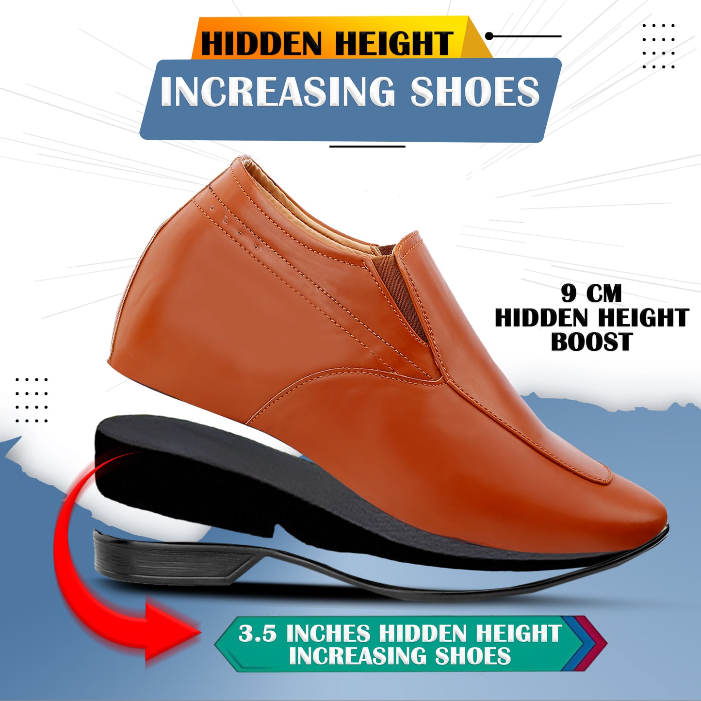 Men's 9 cm (3.5 Inch) Hidden Height Increasing Premium Range Slip-ons