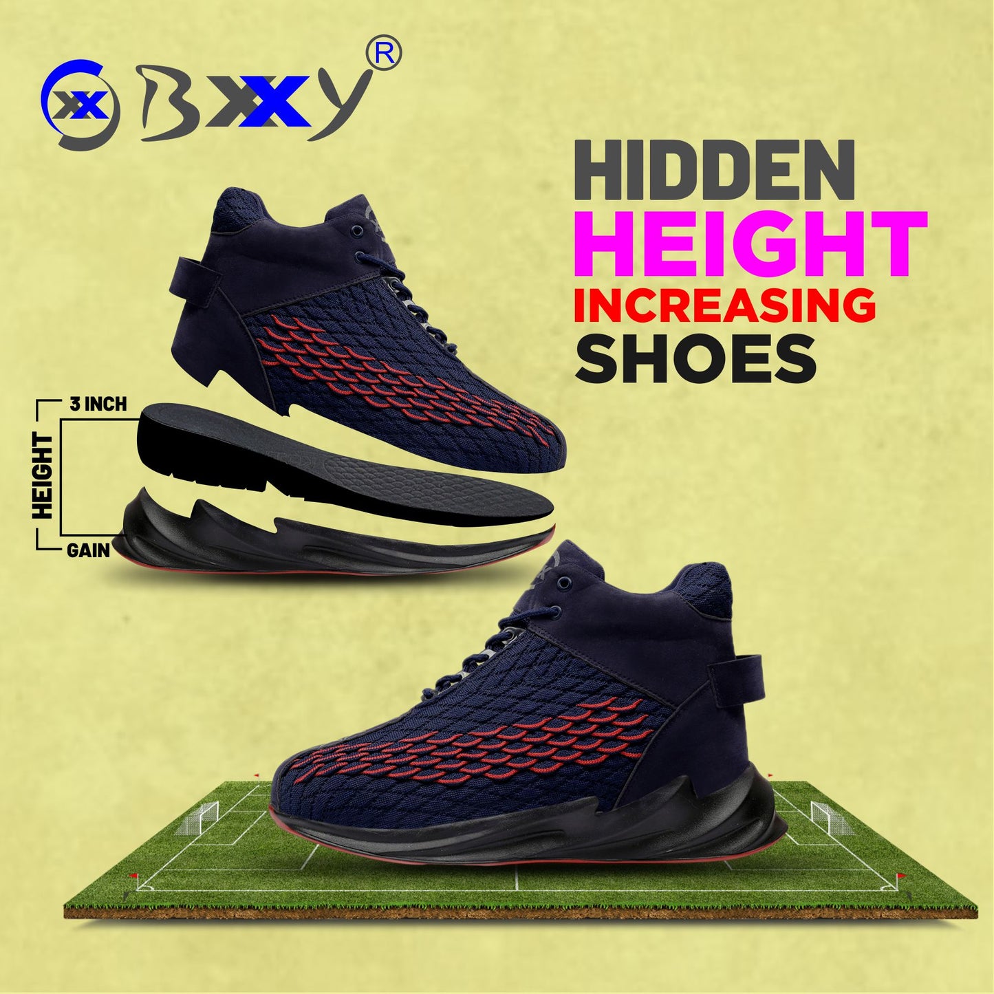 BXXY Men's 3 Inch Hidden Height Increasing/Height Elevator Stylish Casual Sports Running Shoes