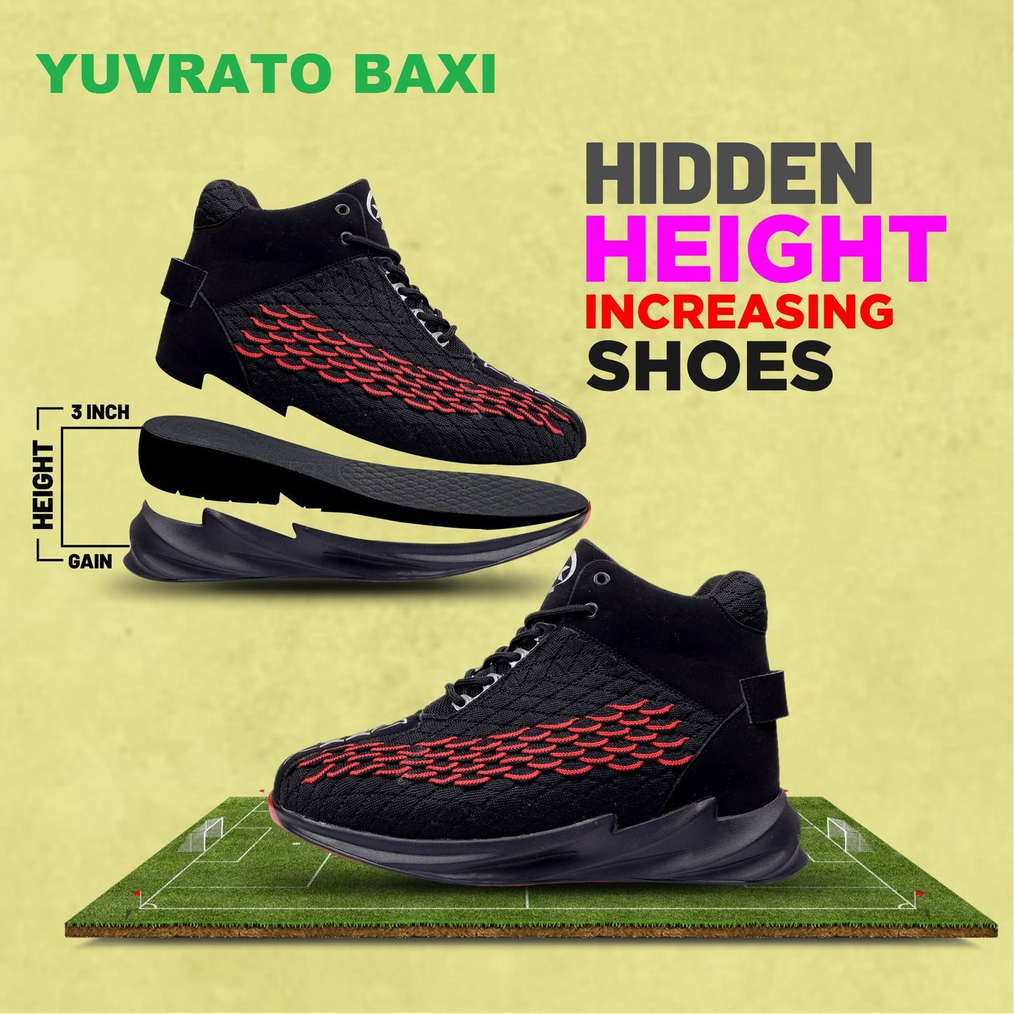 BXXY Men's 3 Inch Hidden Height Increasing/Height Elevator Stylish Casual Sports Running Shoes