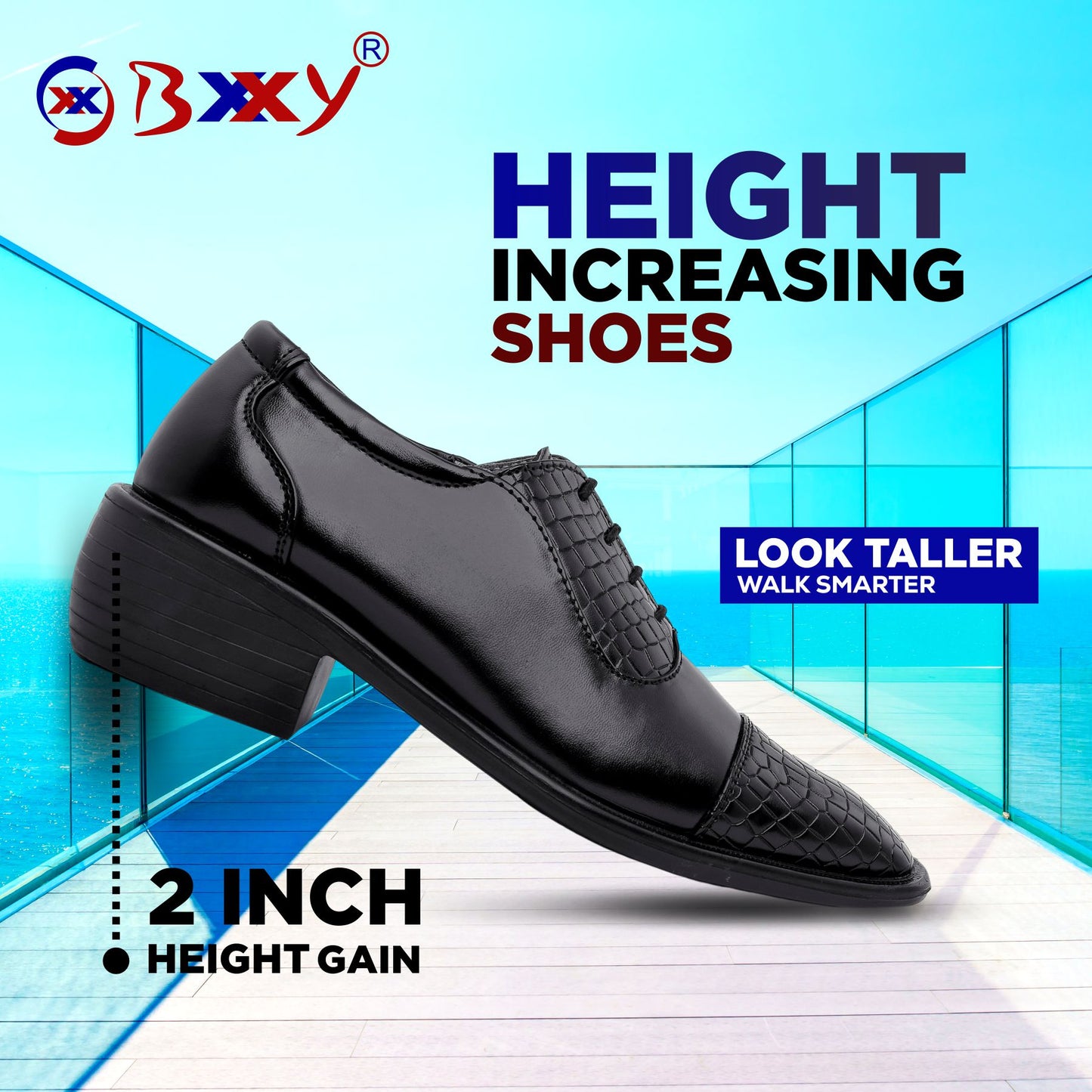 BXXY Men's Height Increasing Fashionable Formal and Casual Wear Lace-Up Shoe