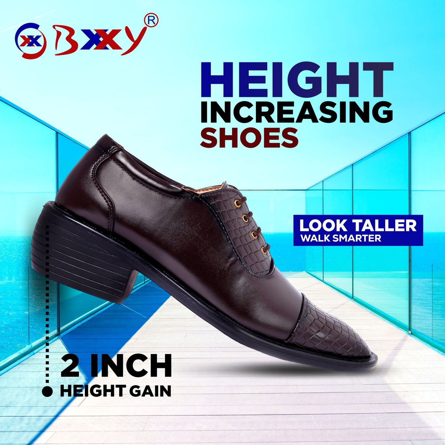 BXXY Men's Height Increasing Fashionable Formal and Casual Wear Lace-Up Shoe