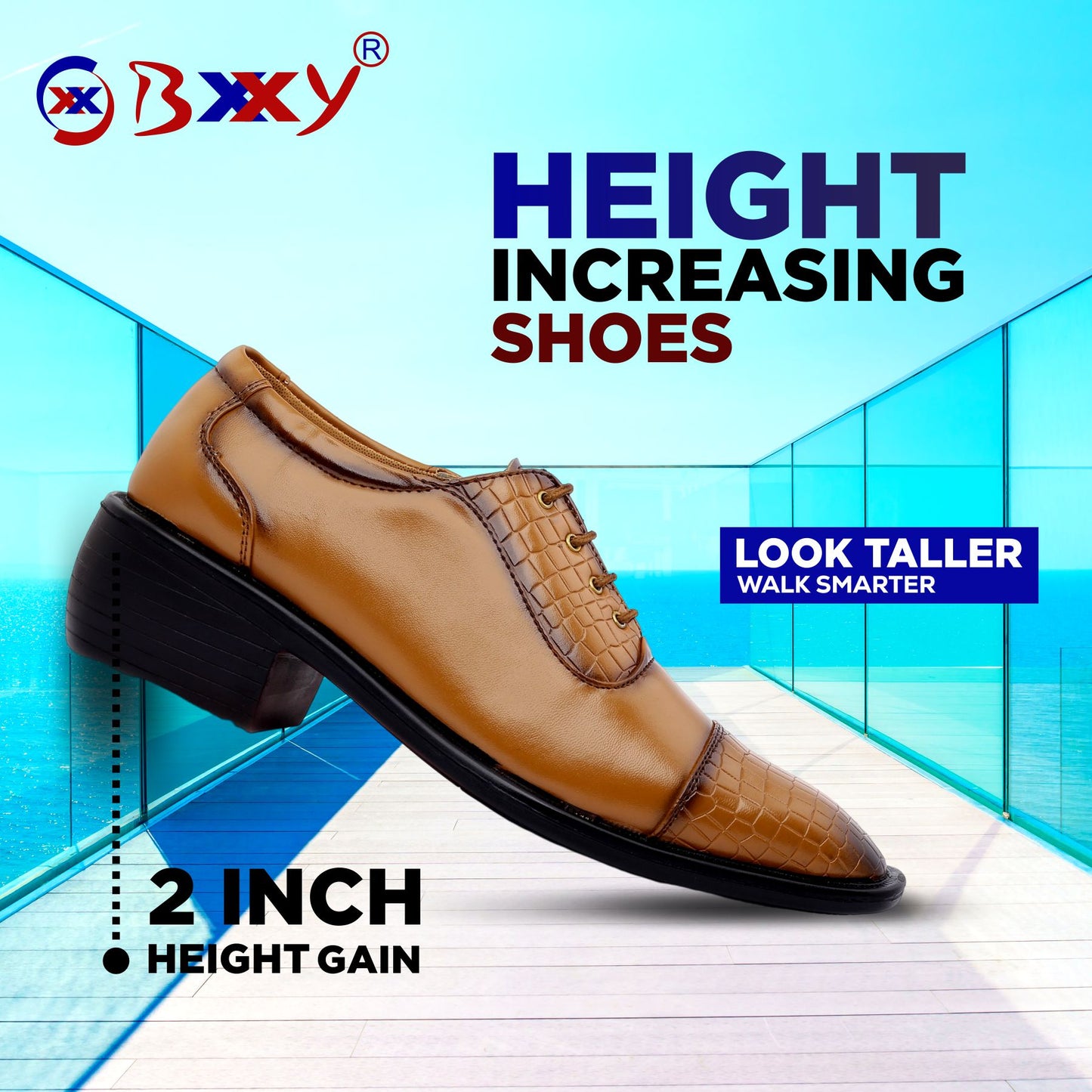 BXXY Men's Height Increasing Fashionable Formal and Casual Wear Lace-Up Shoe