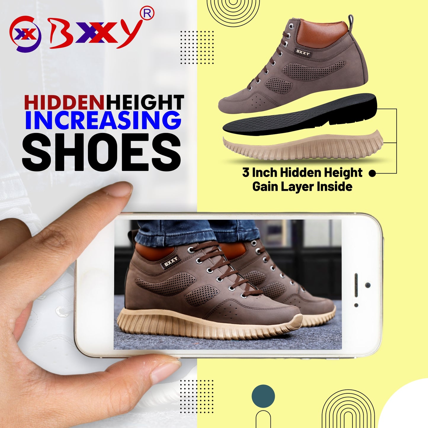 Bxxy's 3 Inch Hidden Height Increasing All Purpose Elevator Sports Elevator Casual Shoes for Men