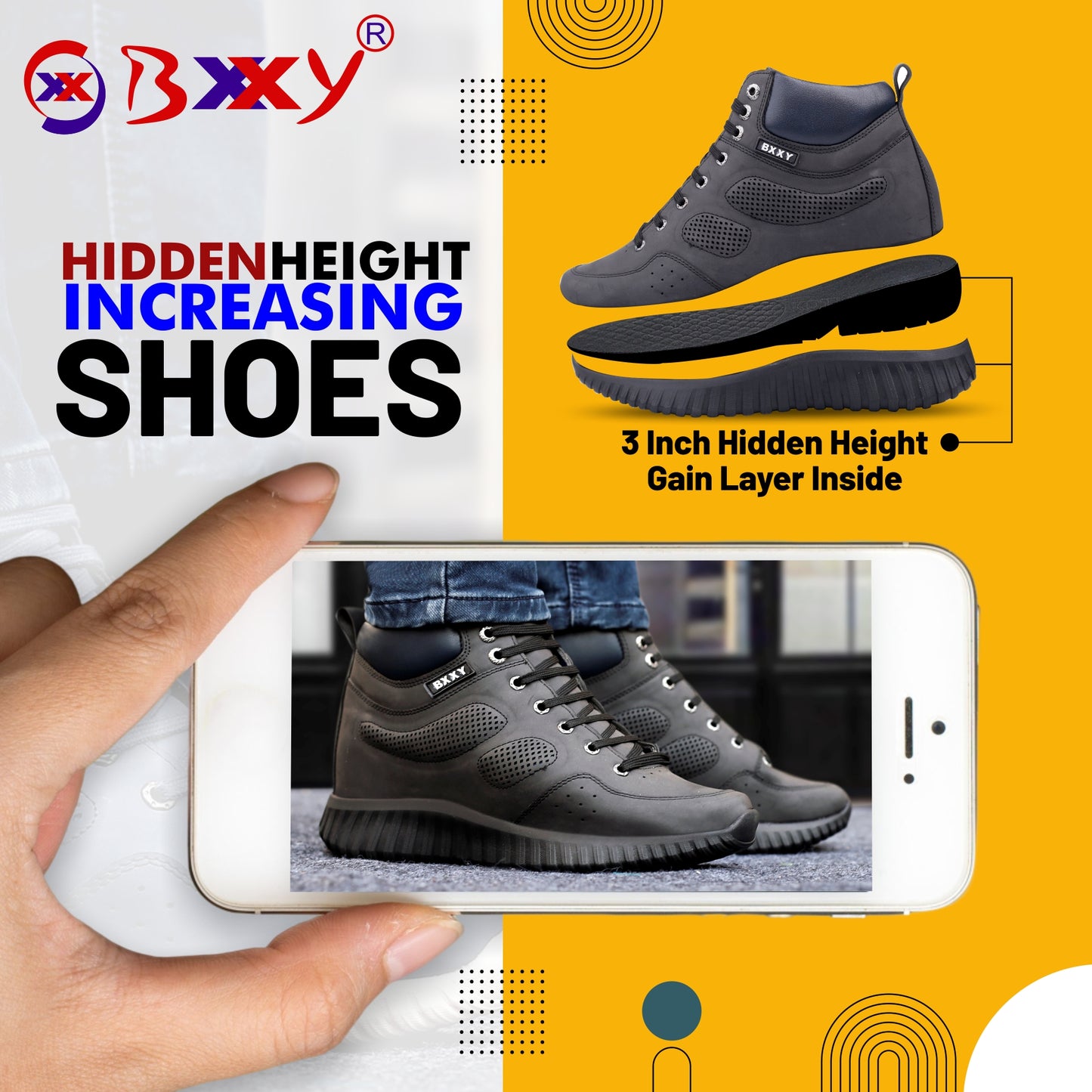 Bxxy's 3 Inch Hidden Height Increasing All Purpose Elevator Sports Elevator Casual Shoes for Men