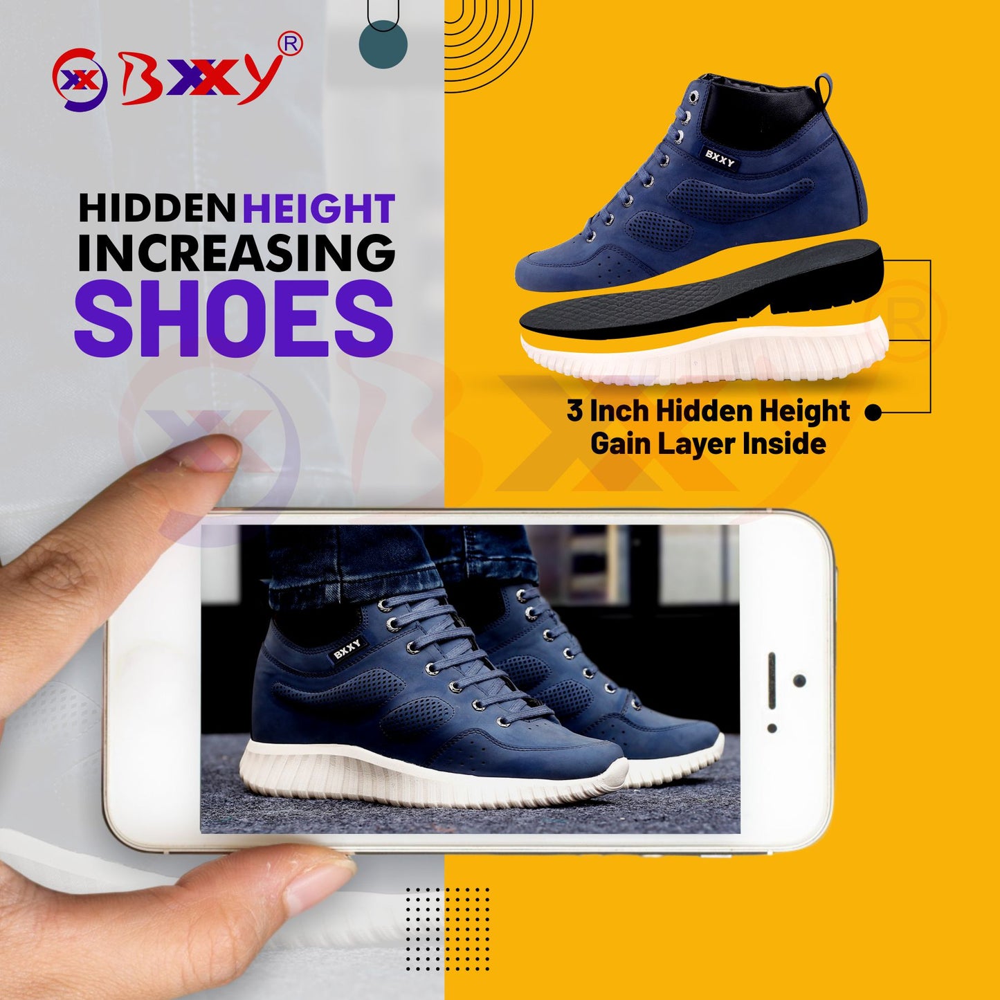 Bxxy's 3 Inch Hidden Height Increasing All Purpose Elevator Sports Elevator Casual Shoes for Men