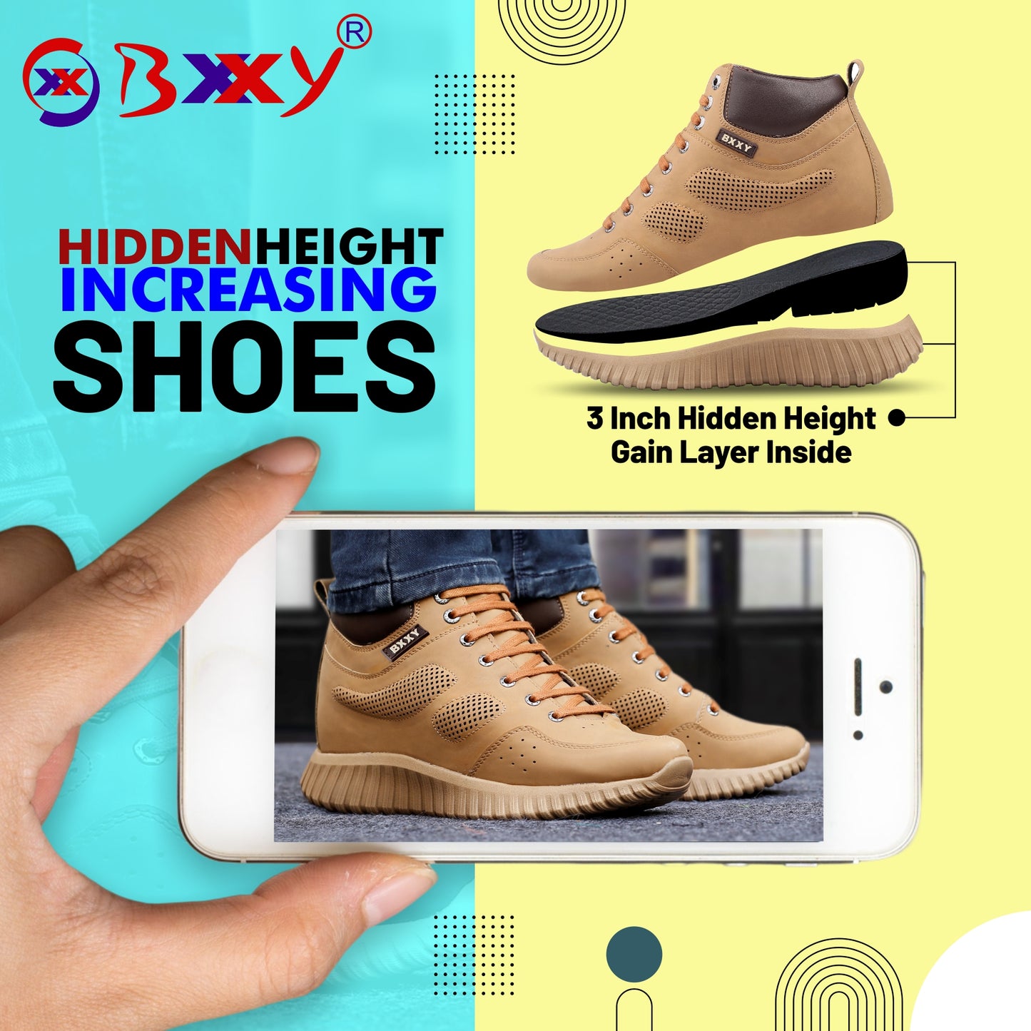 Bxxy's 3 Inch Hidden Height Increasing All Purpose Elevator Sports Elevator Casual Shoes for Men