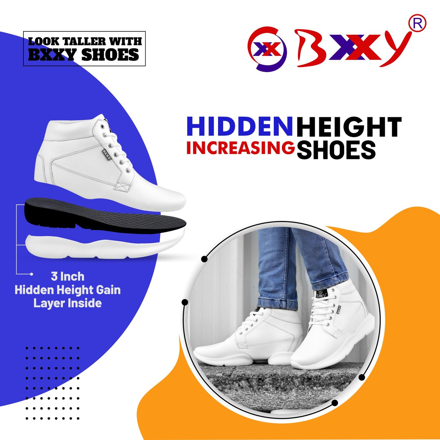 Bxxy's Men 3 Inch Hidden Height Increasing/Elevator Casual Lace-up Outdoor Sneaker Boot
