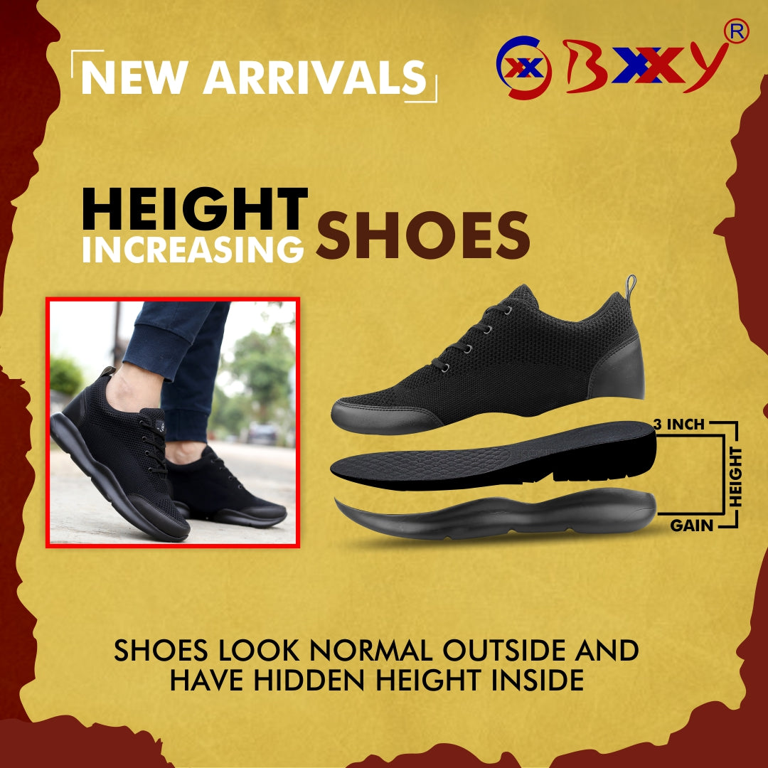 BXXY Men's 3 Inch Hidden Height Increasing Stylish Casual Sports Lace-Up Shoes with Eva Sole.