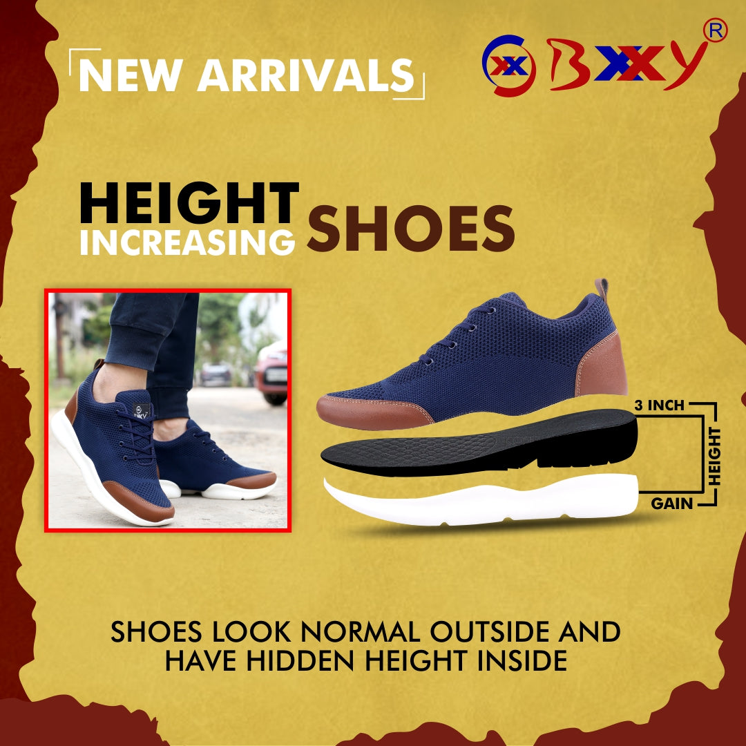 BXXY Men's 3 Inch Hidden Height Increasing Stylish Casual Sports Lace-Up Shoes with Eva Sole.