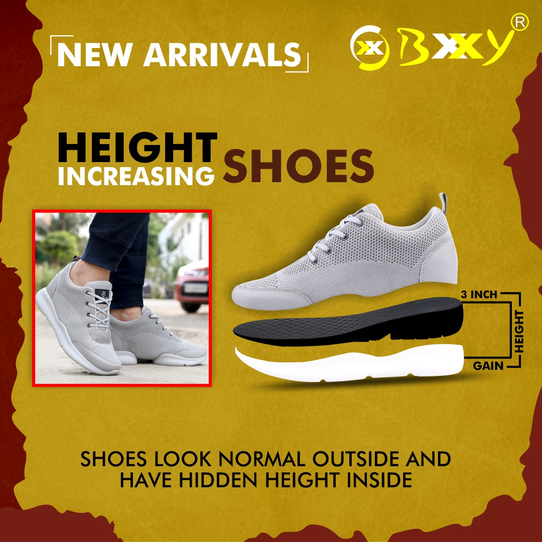 BXXY Men's 3 Inch Hidden Height Increasing Stylish Casual Sports Lace-Up Shoes with Eva Sole.