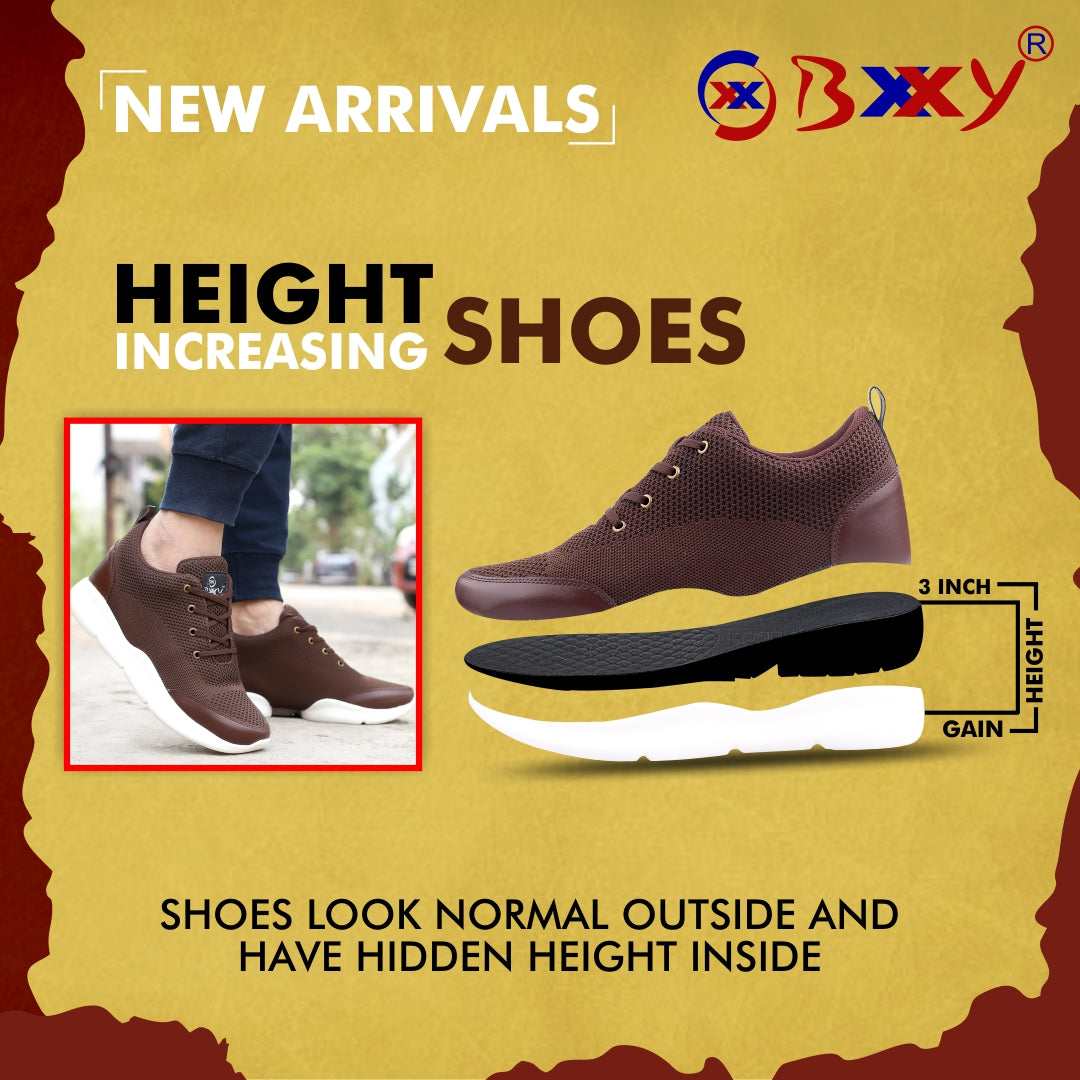 BXXY Men's 3 Inch Hidden Height Increasing Stylish Casual Sports Lace-Up Shoes with Eva Sole.