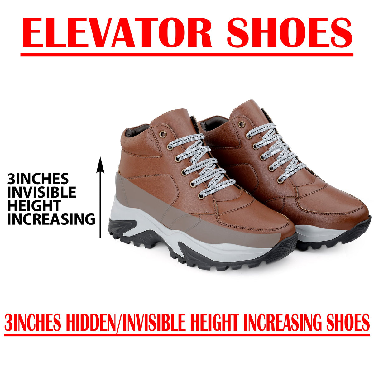 Mens 3 Inch Hidden Height Increasing Casual Sneakers