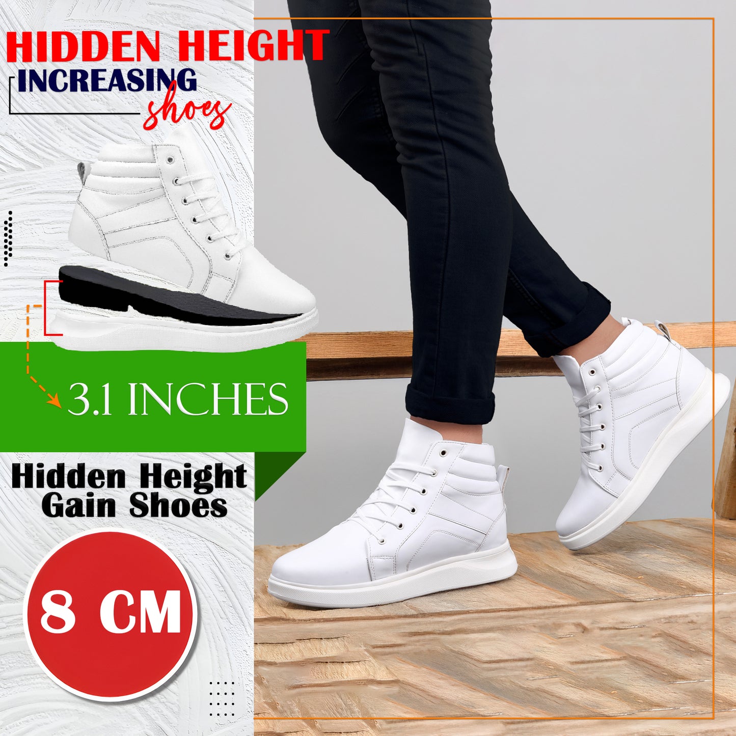 Men's 3.1 Inches Hidden Height Increasing Boots