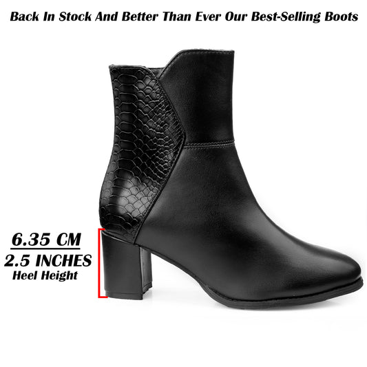 Classic Vegan Crocodile Textured Chic Fashioned Zipper Ankle Boots for Women