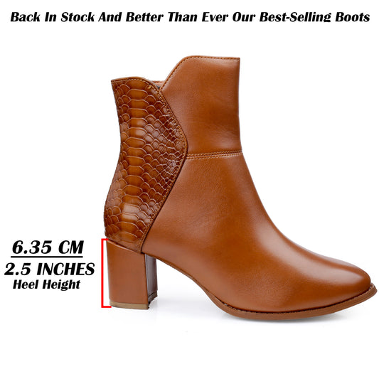 Classic Vegan Crocodile Textured Chic Fashioned Zipper Ankle Boots for Women