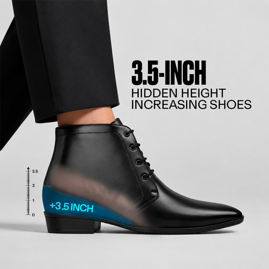 BXXY Men's 3.5 Inches Hidden Height Increasing Formal Lace-up Boot - Black