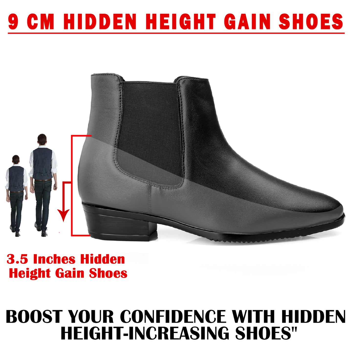 Men's Height Increasing Chelsea Boots – 3.5 Inch (9CM) Lift, Invisible Heel