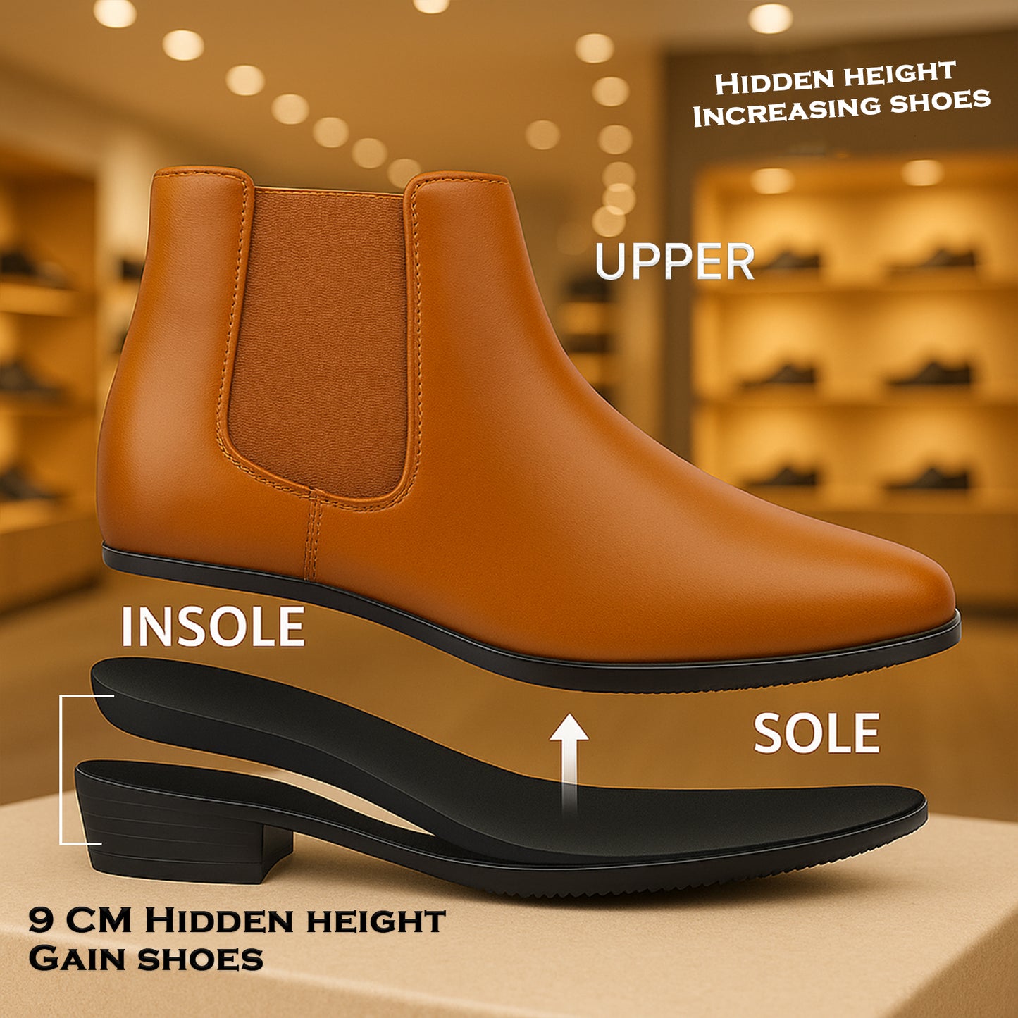 Invisible Heel Lift Chelsea Boots – Men’s 3.5” (9CM) Height Increase Dress Boots
