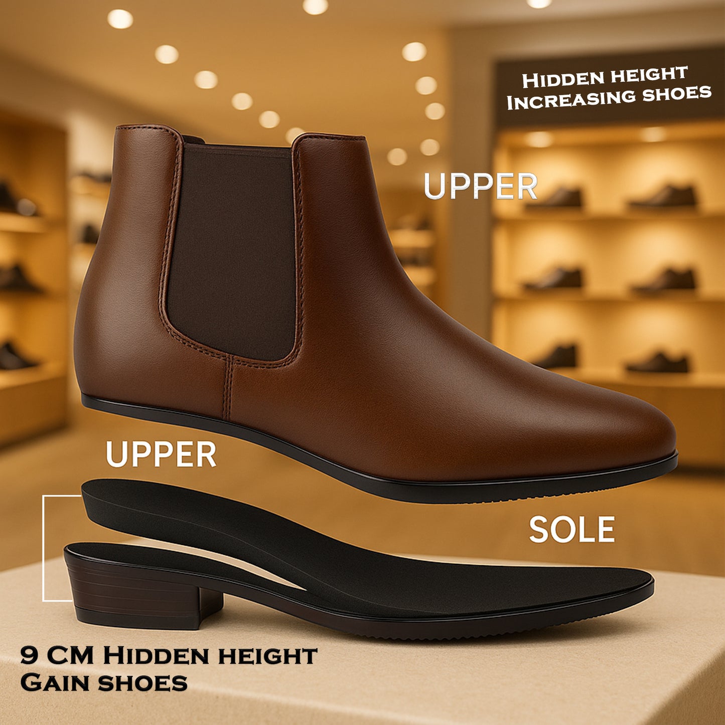 Invisible Heel Lift Chelsea Boots – Men’s 3.5” (9CM) Height Increase Dress Boots