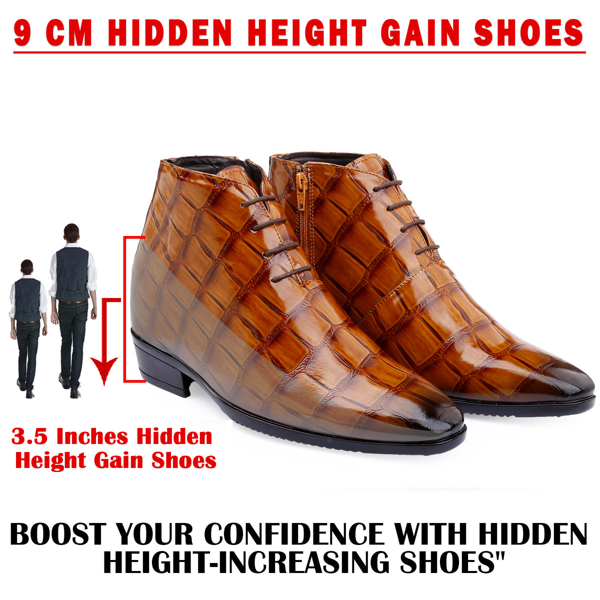 Wedding Wear 9 cm Hidden Height Increasing Lace Up Shoes For Men