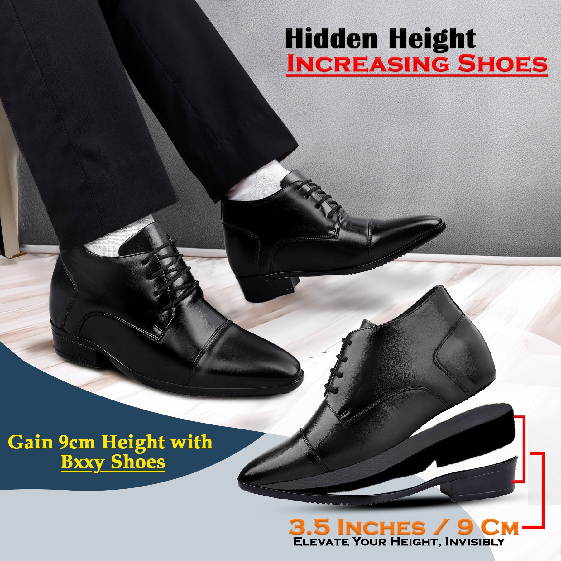 BXXY Mens Elevator Dress Shoes with 3.5 Inch Height Increase – BxxyShoes