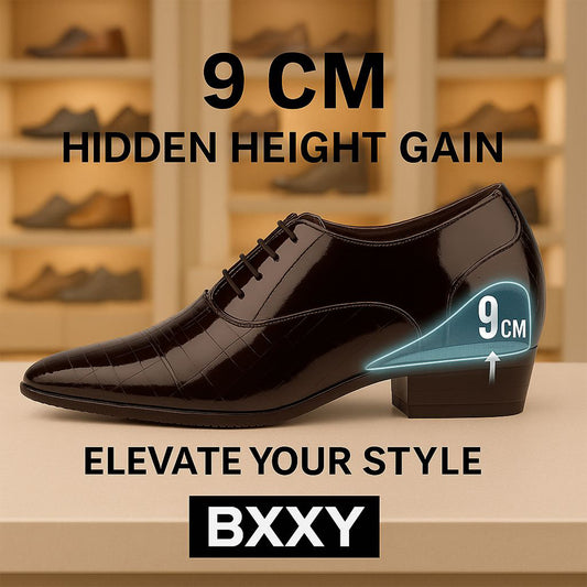 Shiny Black Elevator Shoes – 3.5” Boost for Smarter Look