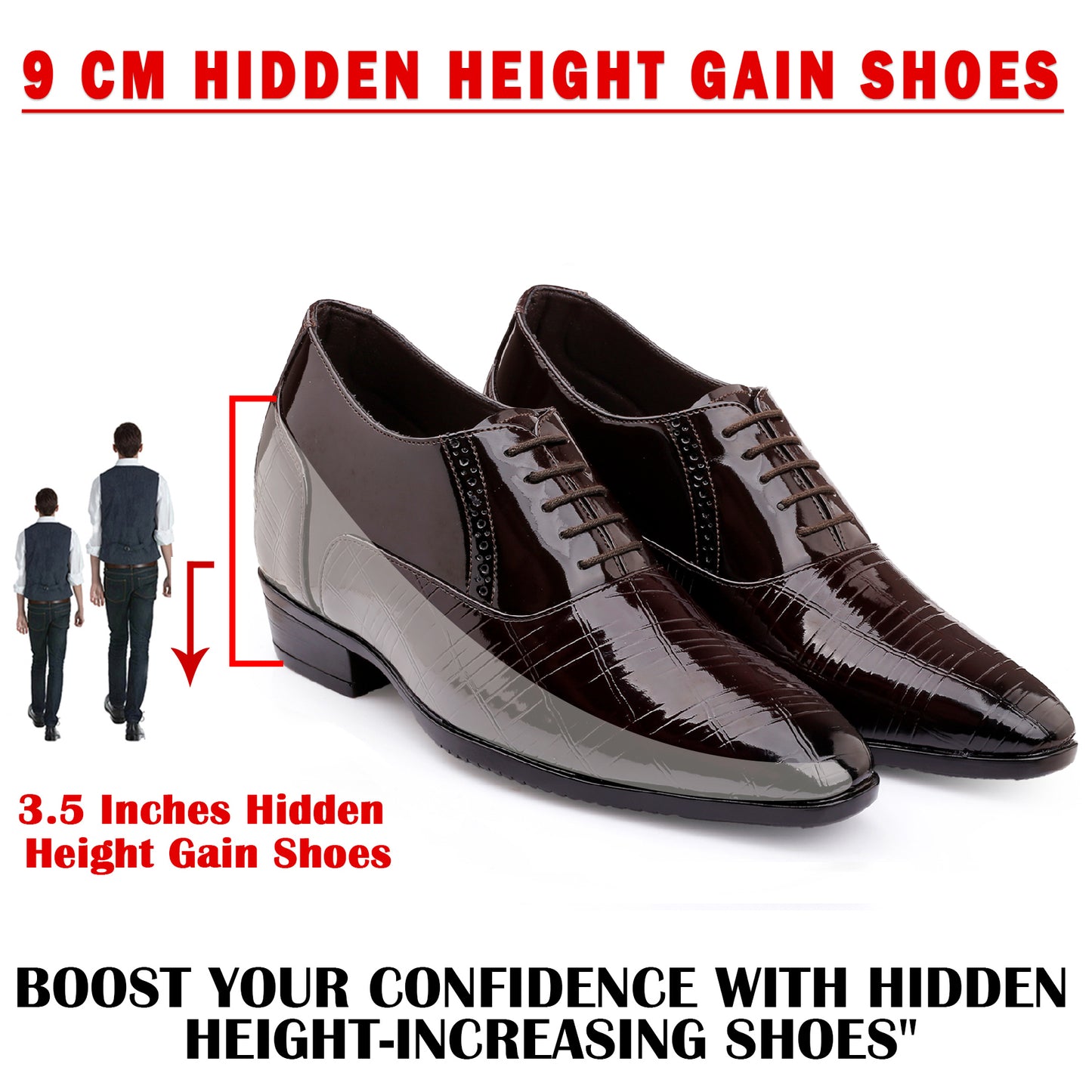 3.5” Elevator Shoes for Men – Glossy Black, Hidden Heel for Height Boost