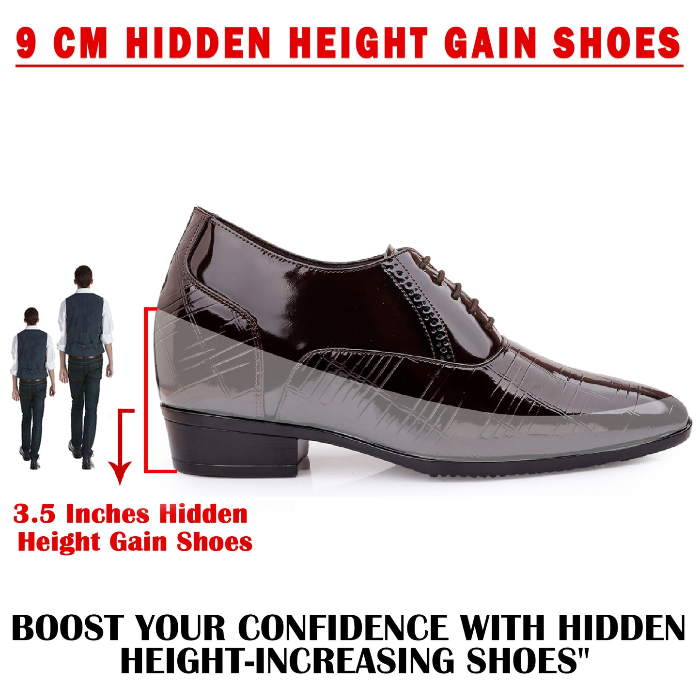 3.5” Elevator Shoes for Men – Glossy Black, Hidden Heel for Height Boost