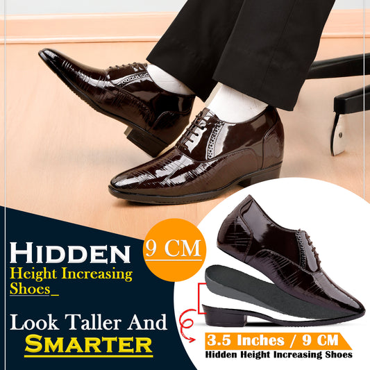 3.5” Elevator Shoes for Men – Glossy Black, Hidden Heel for Height Boost