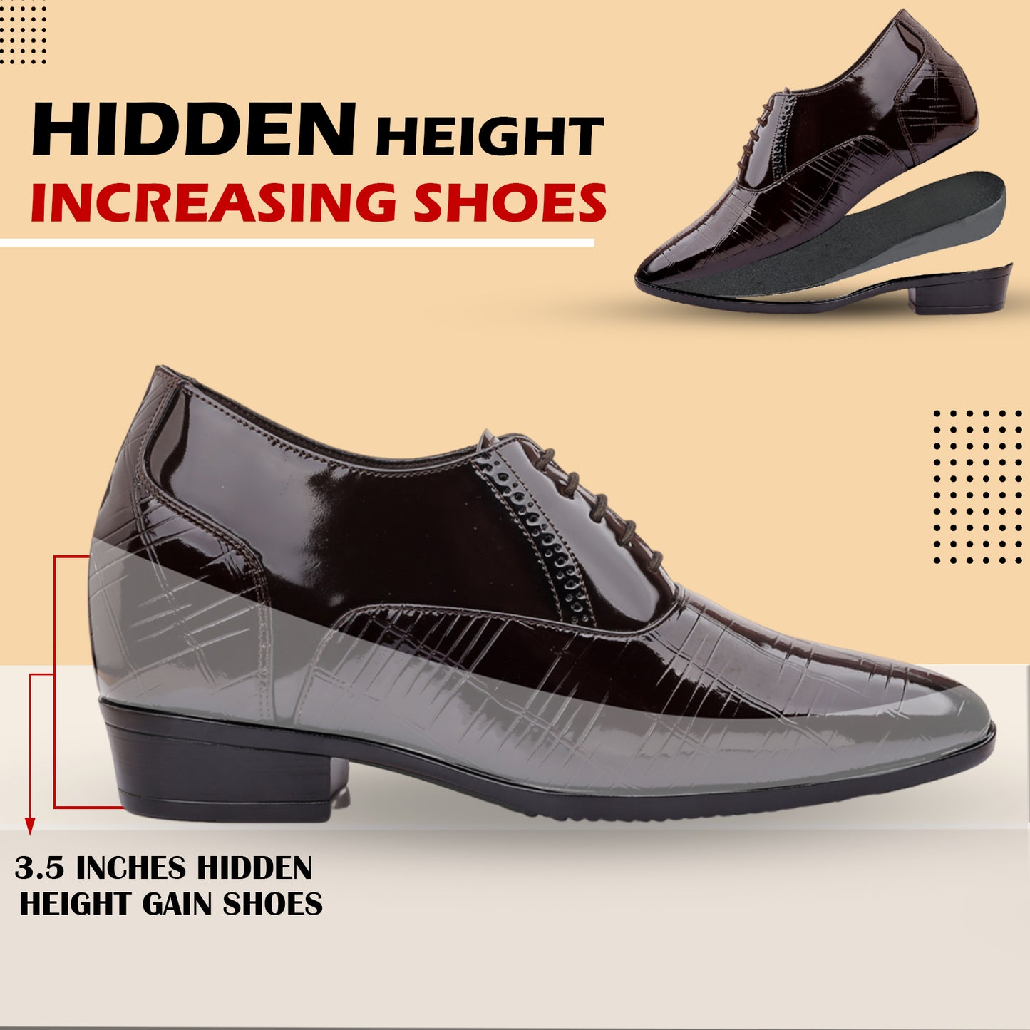 BXXY Mens Classic Height Increasing Shoes Smart Formal Party Wear