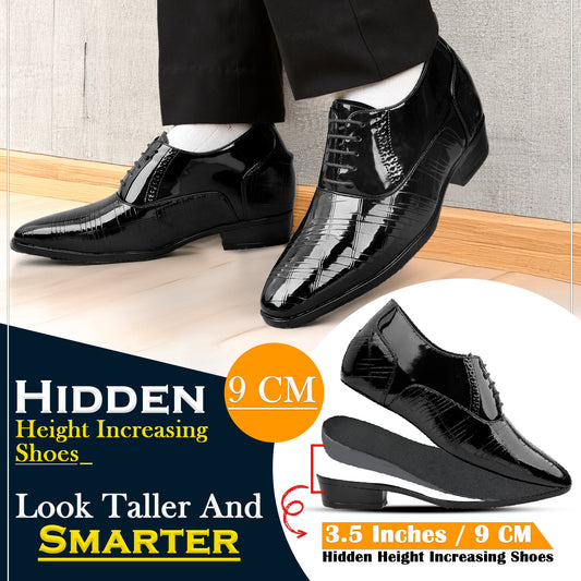 Men’s Glossy Black Elevator Shoes – 9CM Hidden Lift