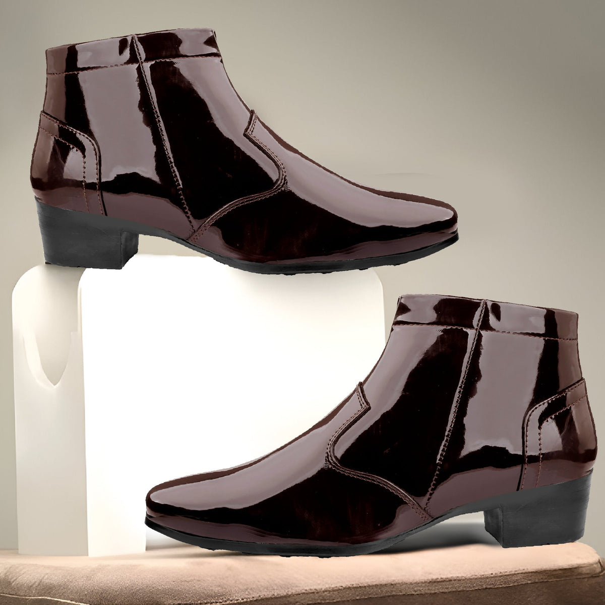 Men's Formal Elevator Boots add 5 to 6 cm (2) Height Heel Patent Leather Shoes